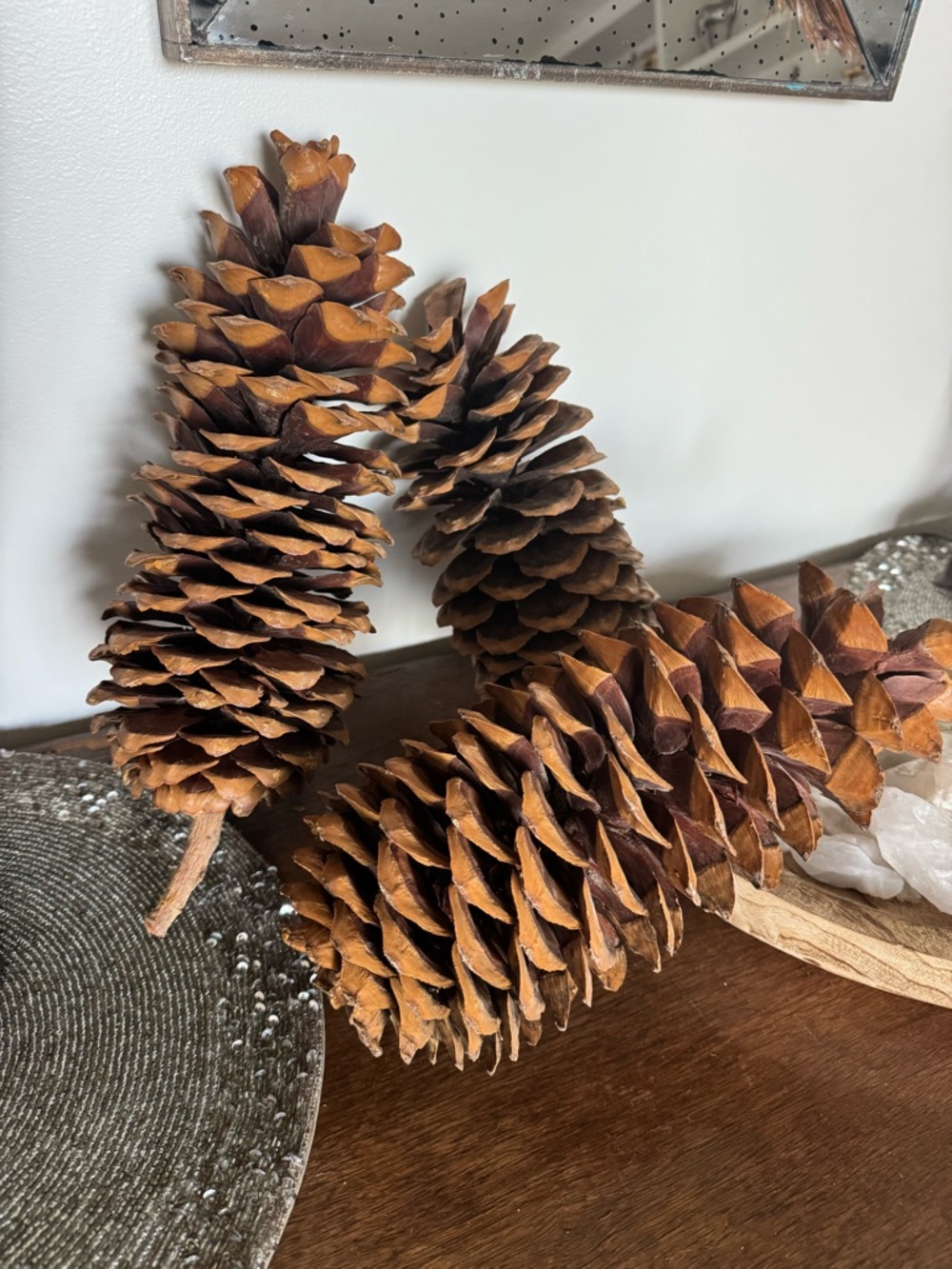 3 Giant Pine Cones Decor Natural